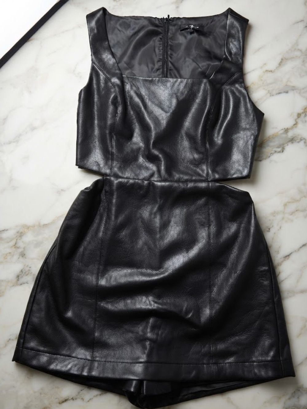 7 For All Mankind Black Faux Leather Mini Skort One Piece Set